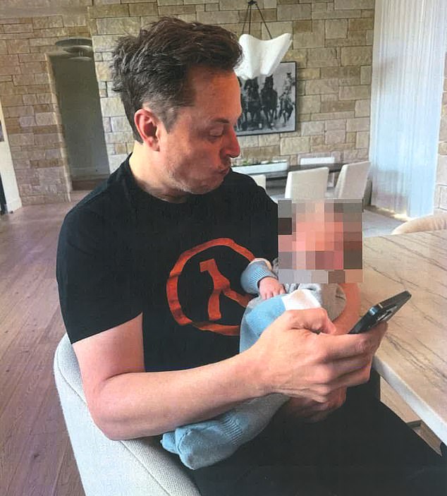 También se incluyó en los documentos de la corte, que se presentó en la Corte Suprema de Nueva York el viernes, había una foto de Musk que tenía a su hijo recién nacido.