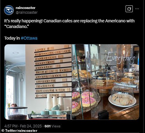 Otro cliente encantado en un café diferente en Ottowa dijo: '¡Realmente está sucediendo! Los cafés canadienses están reemplazando al Americano con 'Canadiano'. Hoy en #ottawa.