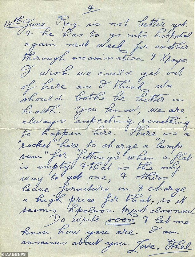 La cuarta página de la carta, donde Ethel Christie dijo: 